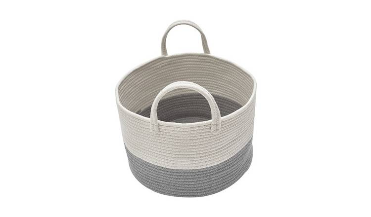 Living and Home 25cm Cotton Storage Basket with Handles - Grey