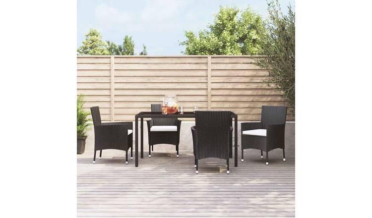 Walplus 4 Piece Rattan Garden Chairs with Cushions - Black - 61 x 60 x 88 cm