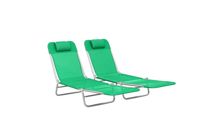Outsunny Set of 2 Texteline Folding Sun Loungers – Dark Green