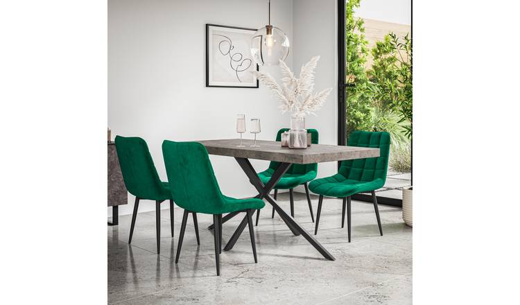 Furniture Online Donni Nova Concrete Effect Dining Table & 6 Green Chairs