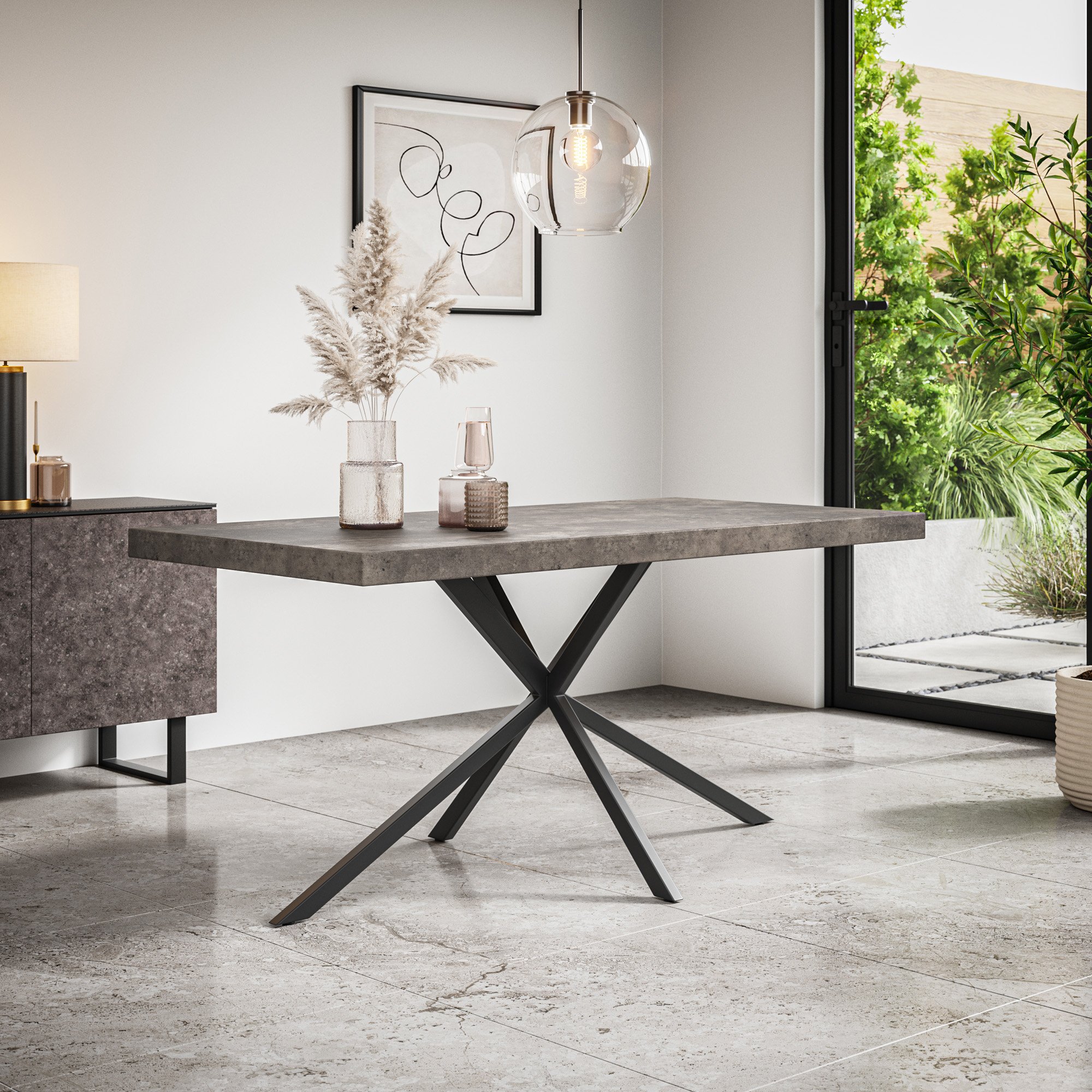 Furniture Online Donni Nova Concrete Effect Dining Table & 6 Green Chairs - Image 2