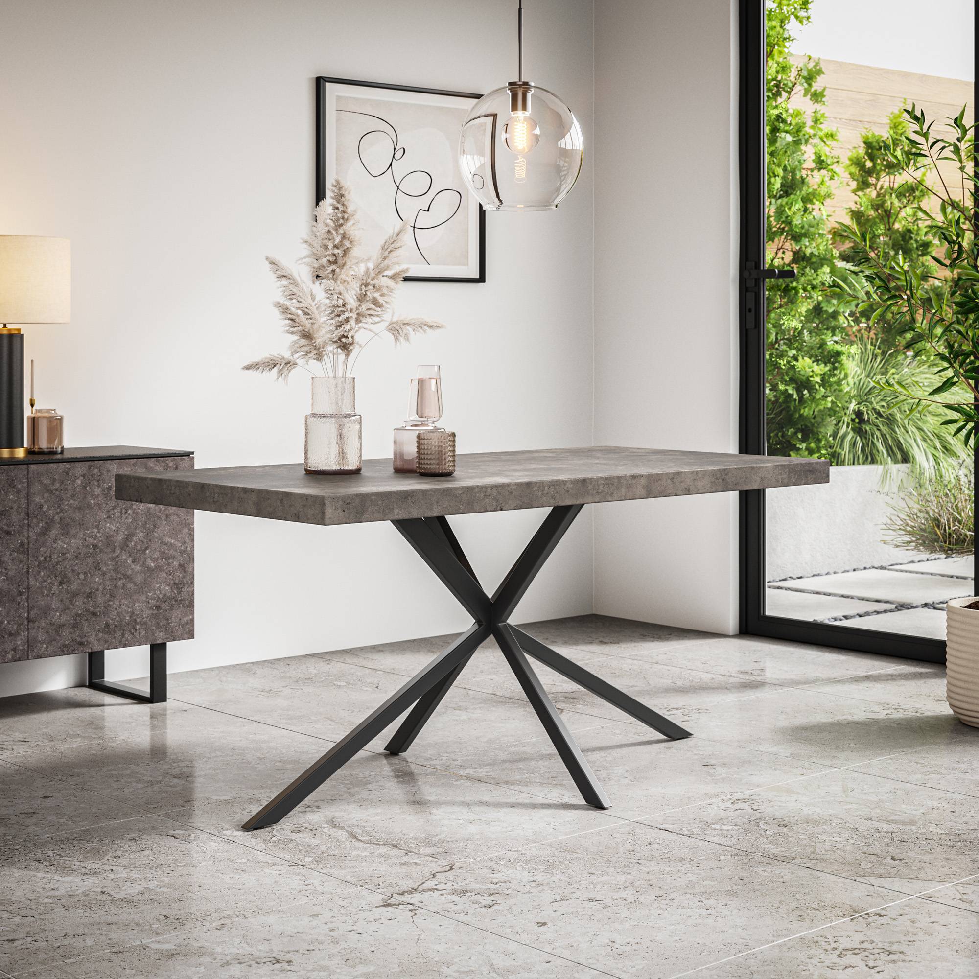 Furniture Online Donni Nova Concrete Effect Dining Table & 6 Green Chairs - Image 2