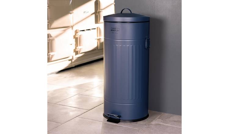Charles Bentley 30L Retro Steel Waste Rubbish Kitchen Pedal Bin - Dark Blue