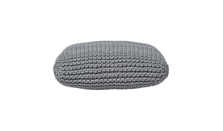 Homescapes Square Cotton Knitted Pouffe Floor Cushion – Grey