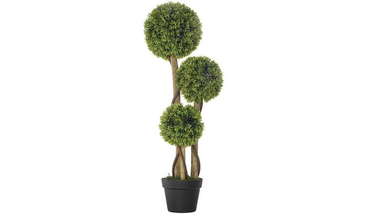 HOMCOM Artificial Boxwood with 3 Topiary Balls- Green