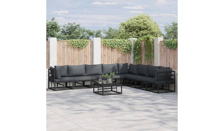 Walplus 8 Piece Garden Sofa Set Powder-Coated - Black - 70 x 42 cm