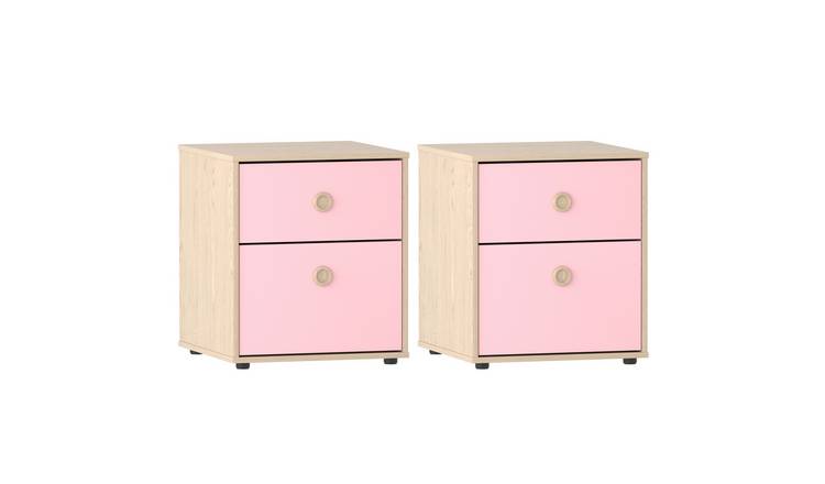 Junior Vida Neptune 2 Drawer Bedside Table Set of 2 - Pink & Oak