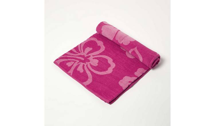 Homescapes Quick Dry Tropical Flower Beach Towel - Pink