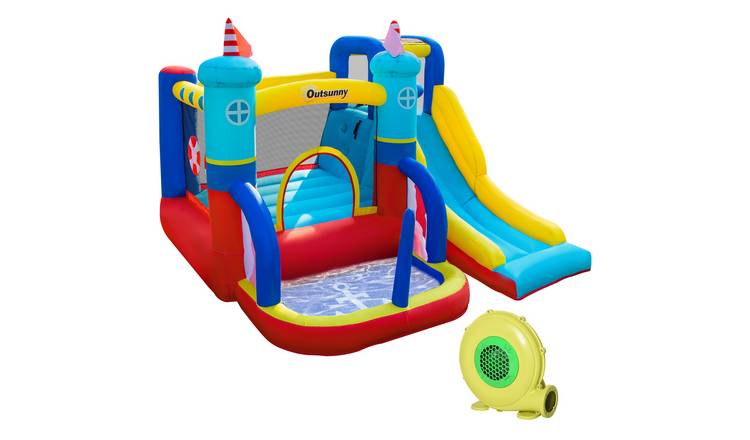 Outsunny 4 in 1 Ages 3 to 8 Years Sailboat Slide Bouncy Castle – Blue