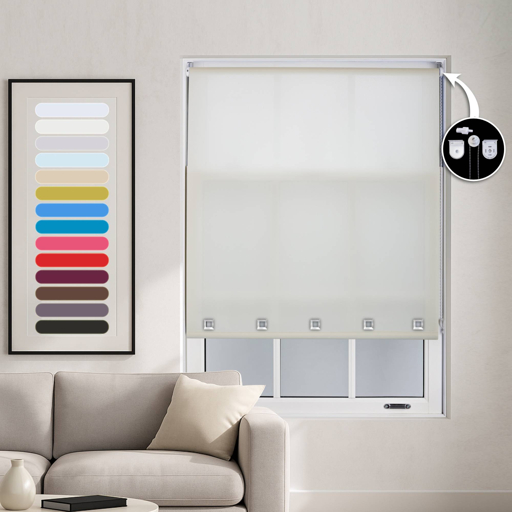 Furnished Cream Daylight Roller Blind with Square Eyelets - 240cm x 210cm - Image 1