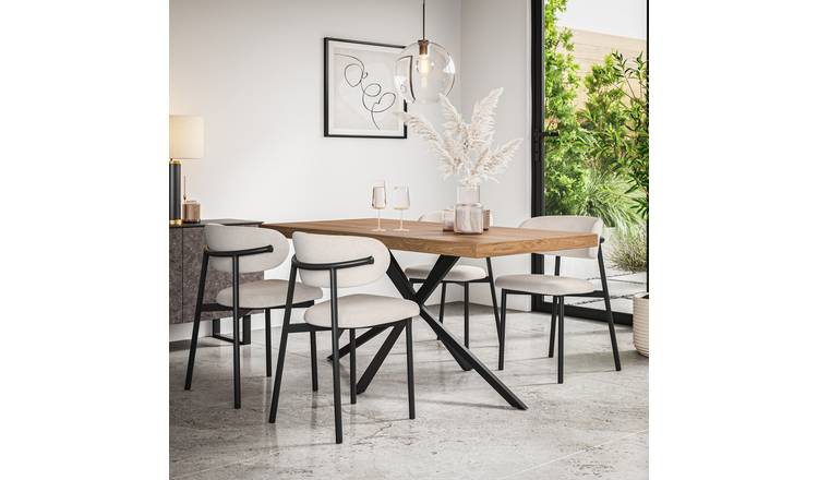 Furniture Online Donni Oak Effect Dining Table & 4 Myla Beige Chairs