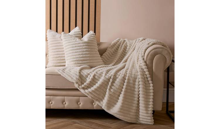OHS Faux Fur Thick Rib Blanket Throw 200 x 240cm - Natural