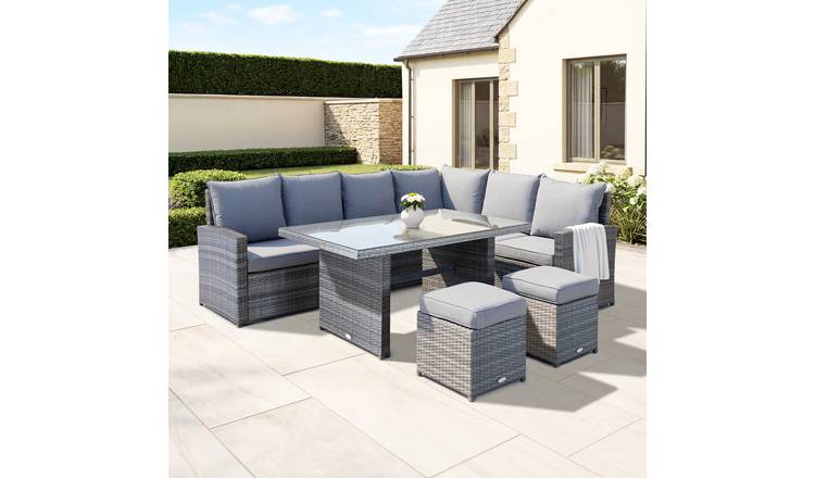 Charles Bentley 6 Seater Multifunctional Casual Rattan Dining Set - Light Grey
