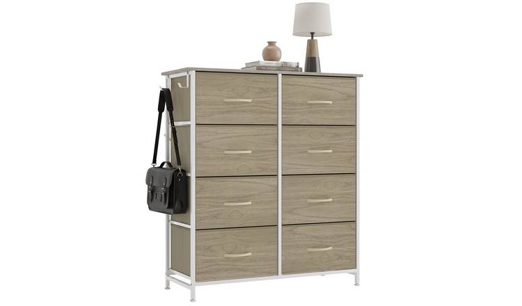 HOMCOM 8 Drawer Fabric Side Storage Steel Frame Chest of Drawers – Natural