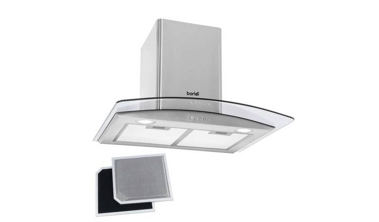 Baridi 60cm Curved Glass Cooker Hood - Stainless Steel