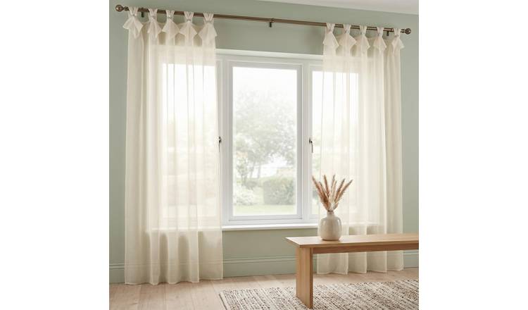Luxury Living Linen Look Voile Tab Top Pair 150cm x 274cm - Cream