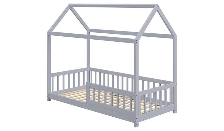 HOMCOM Single Wooden Kids Bed Frame with Guard Rails - Grey