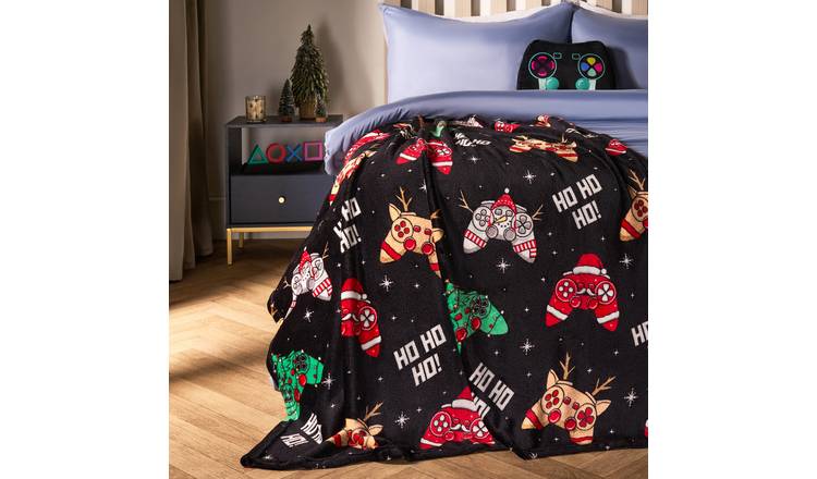 OHS Christmas Gaming Blanket Throw 125 x 150cm - Black