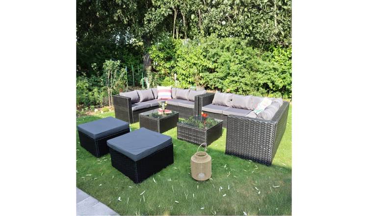 Furniture Maxi Vancouver Rattan Effect 12 Seater Garden Sofa Set - Black