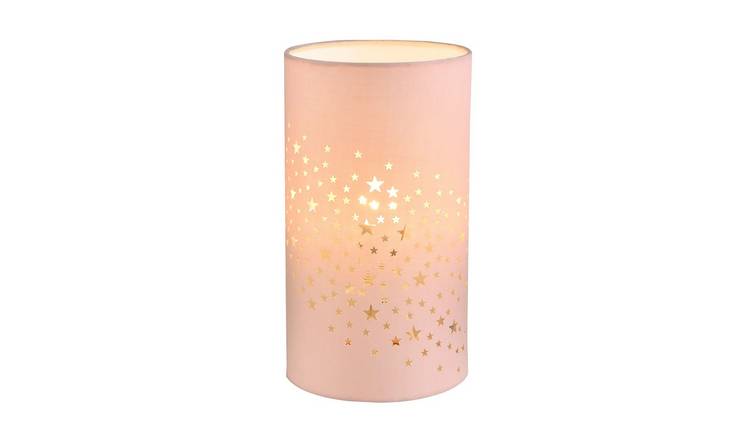 Happy Homewares Pink Stars Decorated Children Kids Blush Pink Table Lamp - 13cm