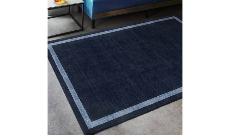 Mega Flooring Blue Handmade Bordered Rug - 68 x 240cm