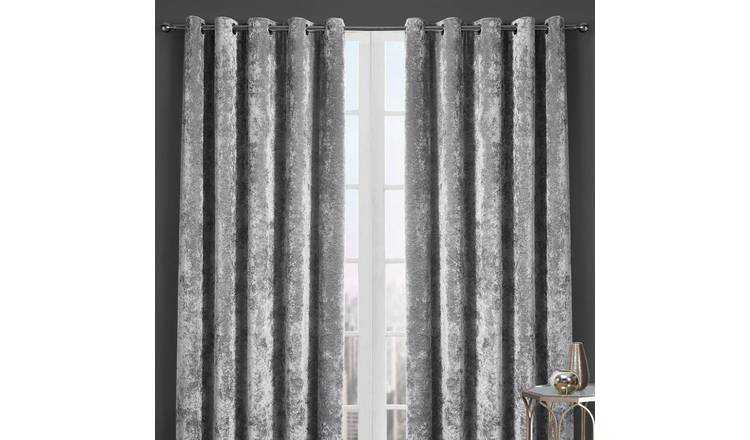 HomeSpace Direct Crushed Velvet Eyelet Curtains - Silver - 117 x 137cm