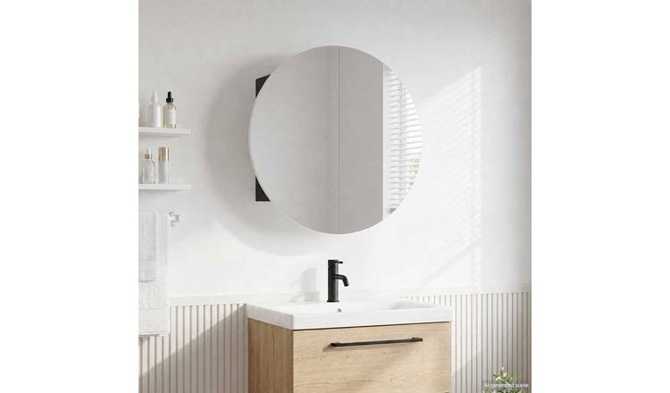 Walplus Bathroom Cabinet with Round Mirror LED - Black - 47 x 47 x 17.5 cm