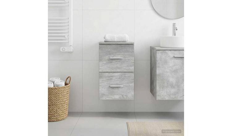 Walplus Wood Bathroom Cabinet with 2 Drawers - Concrete Grey - 30 x 44.5 x 50 cm