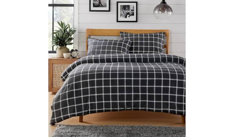 New Edge Blinds Boston Check Printed Grey Duvet Set - Single