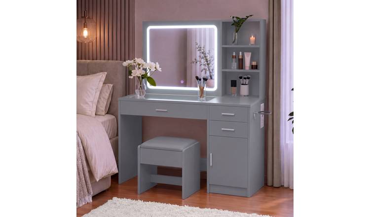 Vida Designs Clova LED Dressing Table Set With Power Outlet - Grey