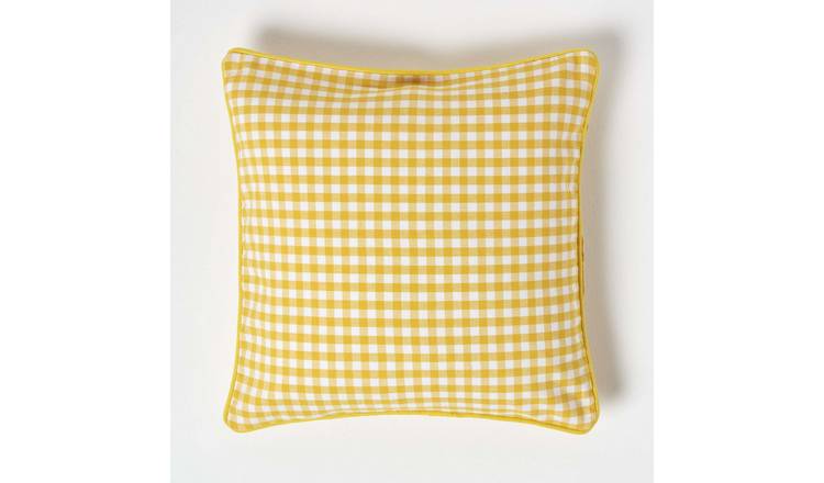 Homescapes Yellow Cotton Gingham Check Cushion Cover - 45 x 45 cm