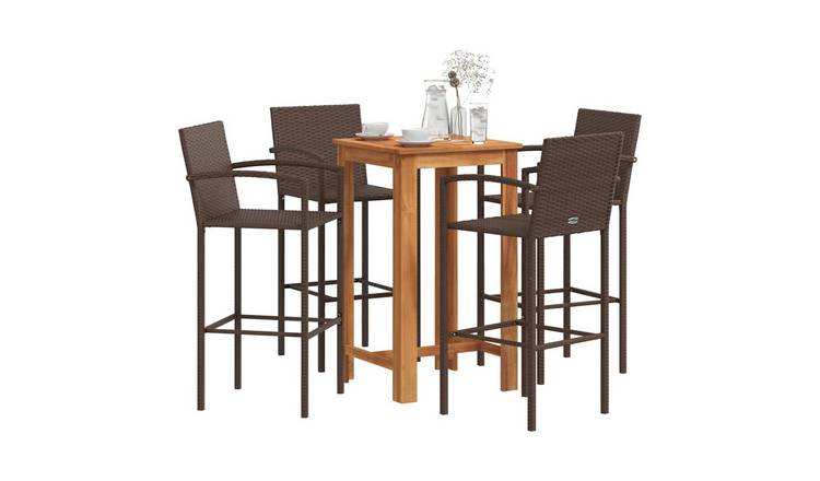 Walplus 5 Piece Poly Rattan Garden Bar Set - Brown - 60 x 60 x 105 cm