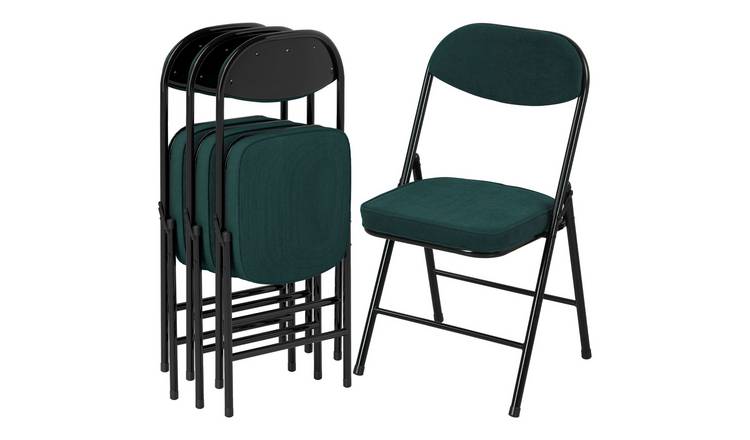 HOMCOM Set of 4 Fabric Padded Folding Chairs with Corduroy Seat - Teal Green
