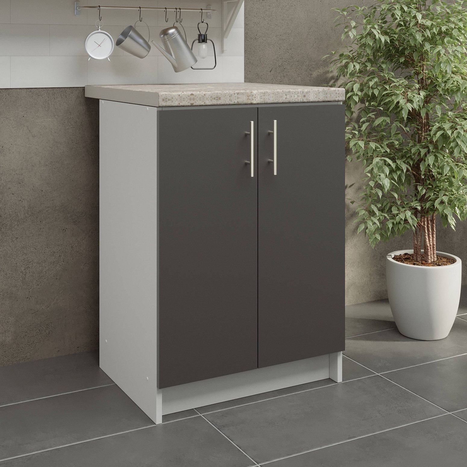 JD Greta 600mm Base Cabinet with 2 Doors & Worktop - Dark Grey Matt - Image 3