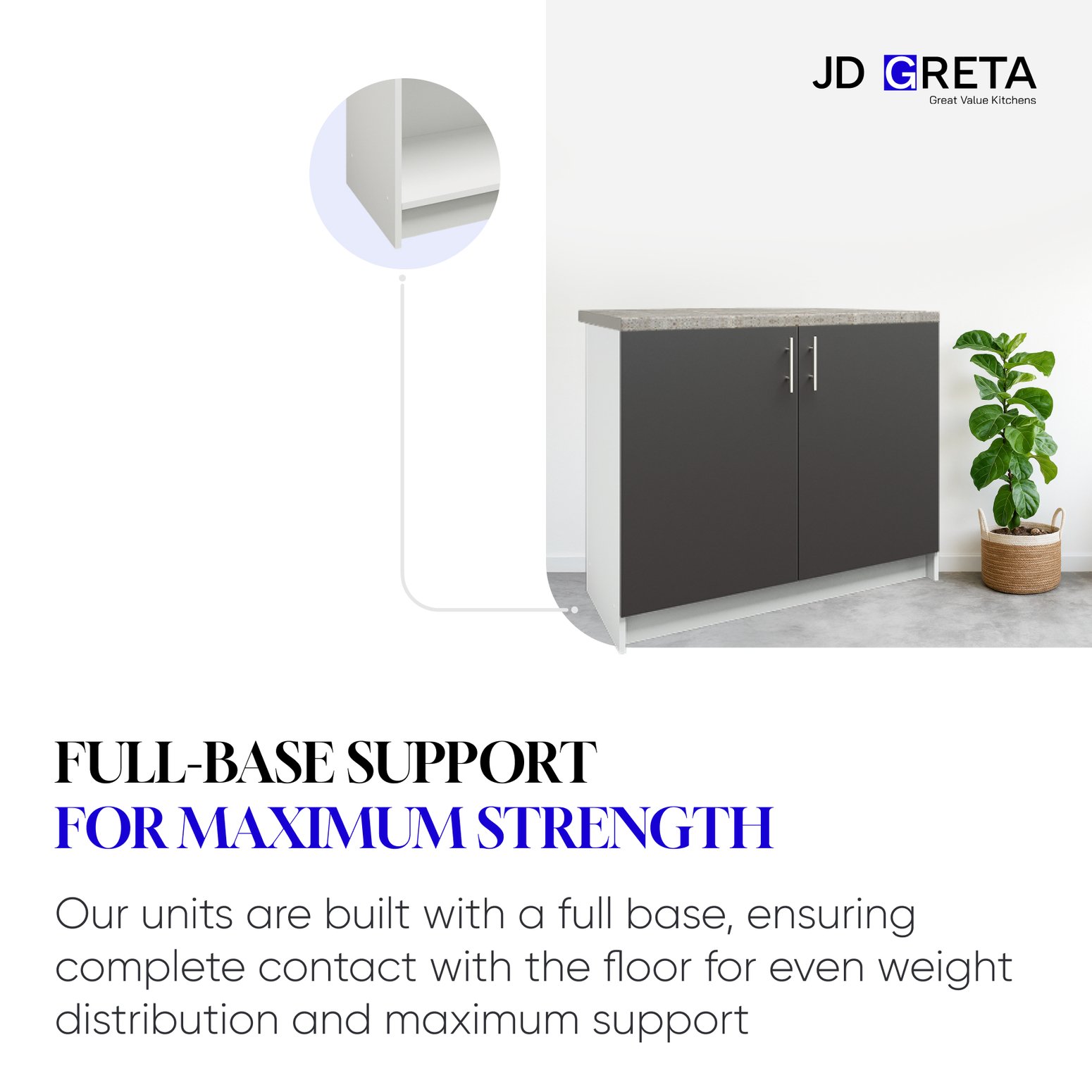 JD Greta 600mm Base Cabinet with 2 Doors & Worktop - Dark Grey Matt - Image 6