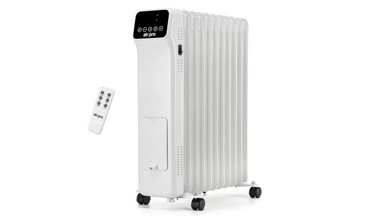 Air Pro Oil-Filled Electric Radiator 2500W with Thermostat 9 Hour Timer - White