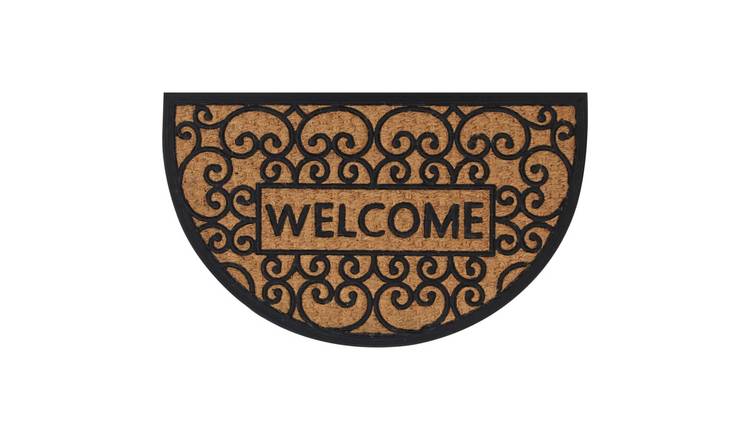 Walplus Half Round Coir Welcome Door Mat - Black and Brown - 45 x 75 cm