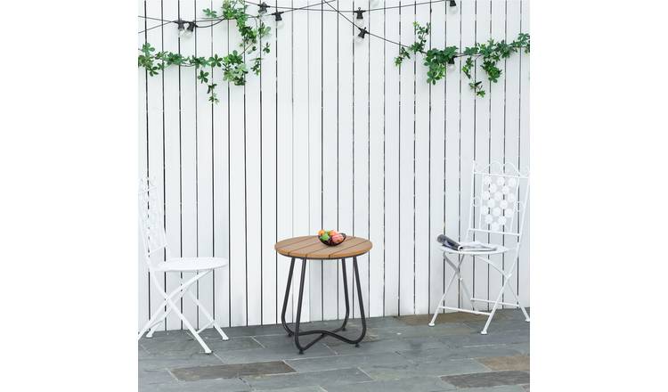 Outsunny Slatted Design Round Outdoor Side Table - Natural Wood and Black