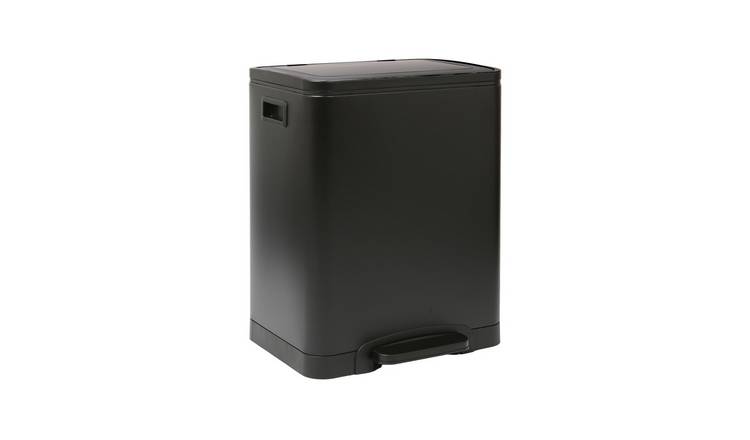 Harbour Housewares Stainless Steel Double Kitchen Pedal Bin - 30L - Matt Black