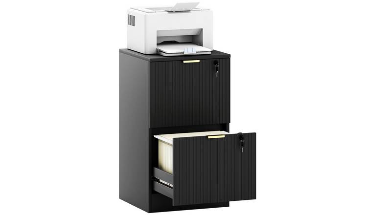 HOMCOM 2 Drawer Fluted Vertical File Cabinet - Black