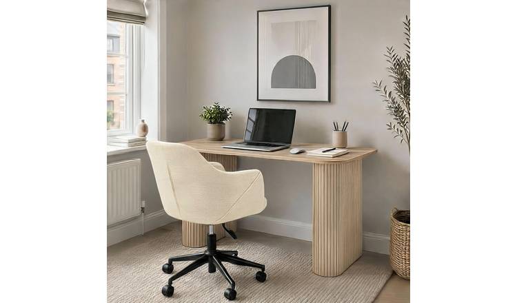 Home Source Monroe Desk & Lumera Adjustable Chair Set – Oak & Ivory