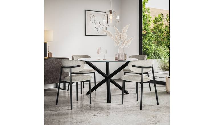 Furniture Online Malvern Glass Glass Dining Table & 6 Myla Grey Chairs