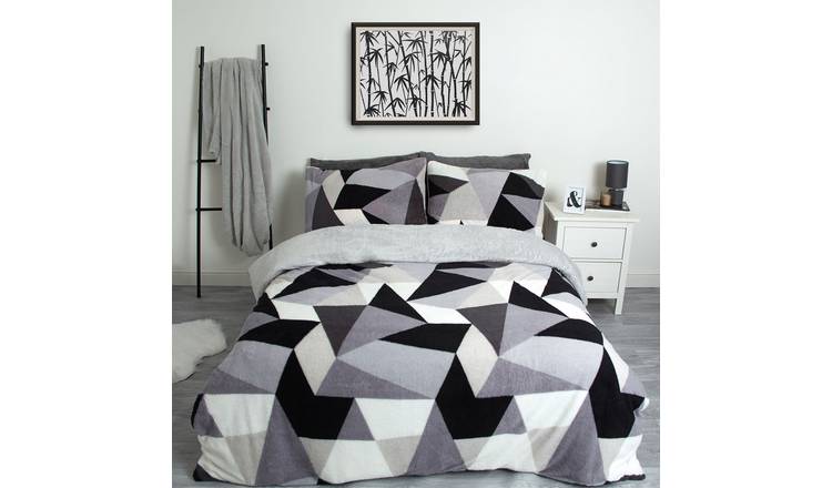 OHS Shapes Teddy Duvet Cover Bedding Set Grey - King