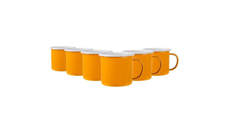 Argon Tableware Coloured 375ml Enamel Mugs Pack of 6 - Yellow