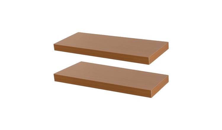 Harbour Housewares Modern Floating Wall Shelves - Pack of 2 - Brown