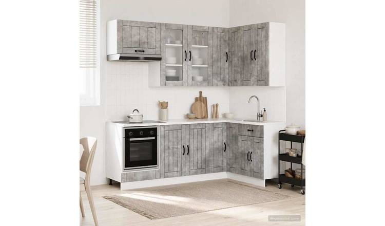 Walplus 8 Piece Engineered Wood Kitchen Unit Set - Concrete Grey