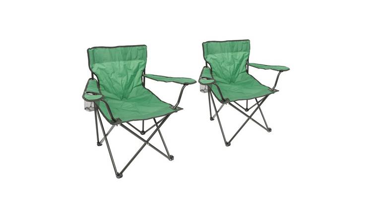 Harbour Housewares Folding Canvas Camping Chairs - Matt Black/Green - Pack of 2