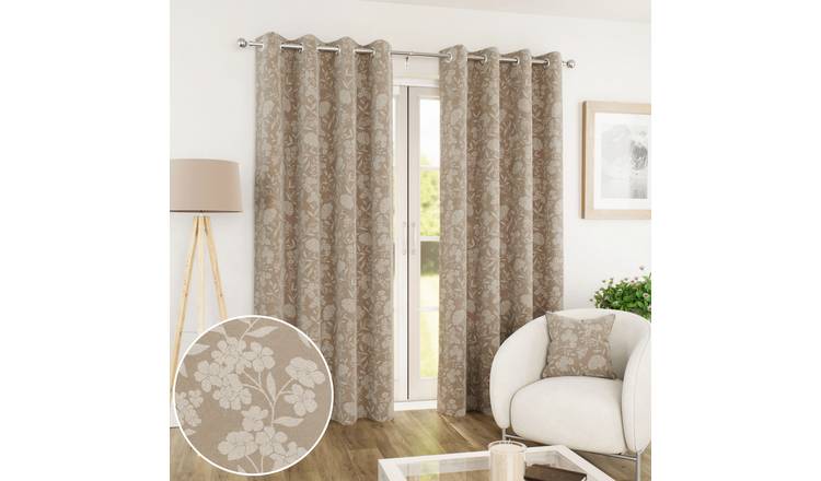 Enhanced Living Cuba Floral Blackout Eyelet Curtains - 229 x 229cm - Sand