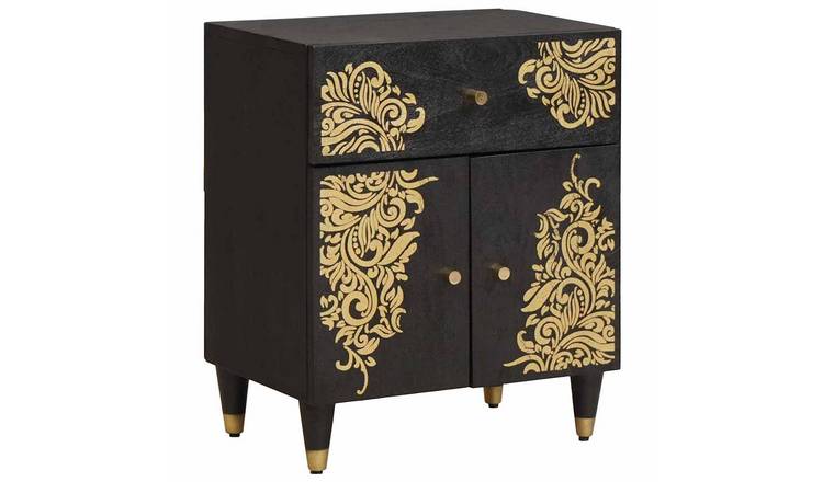 Walplus 1 Drawer Solid Wood Bedside Table - Black - 50 x 33 x 60 cm
