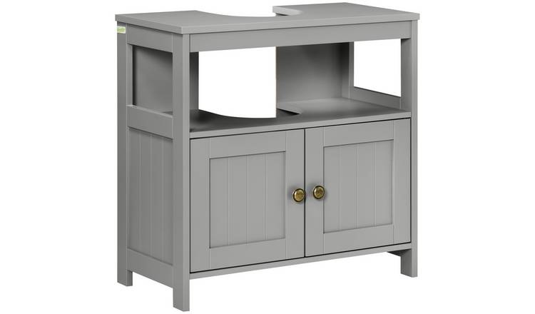 kleankin Pedestal Under Sink Cabinet with Double Doors - Grey